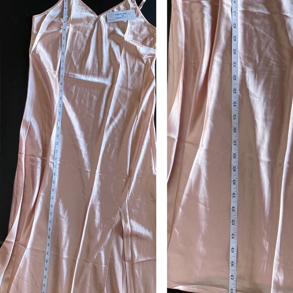 Vtg *NWT Romantic Satin Slip Maxi Dress Split Light Pink Spaghetti Strap Size M - Picture 7 of 7